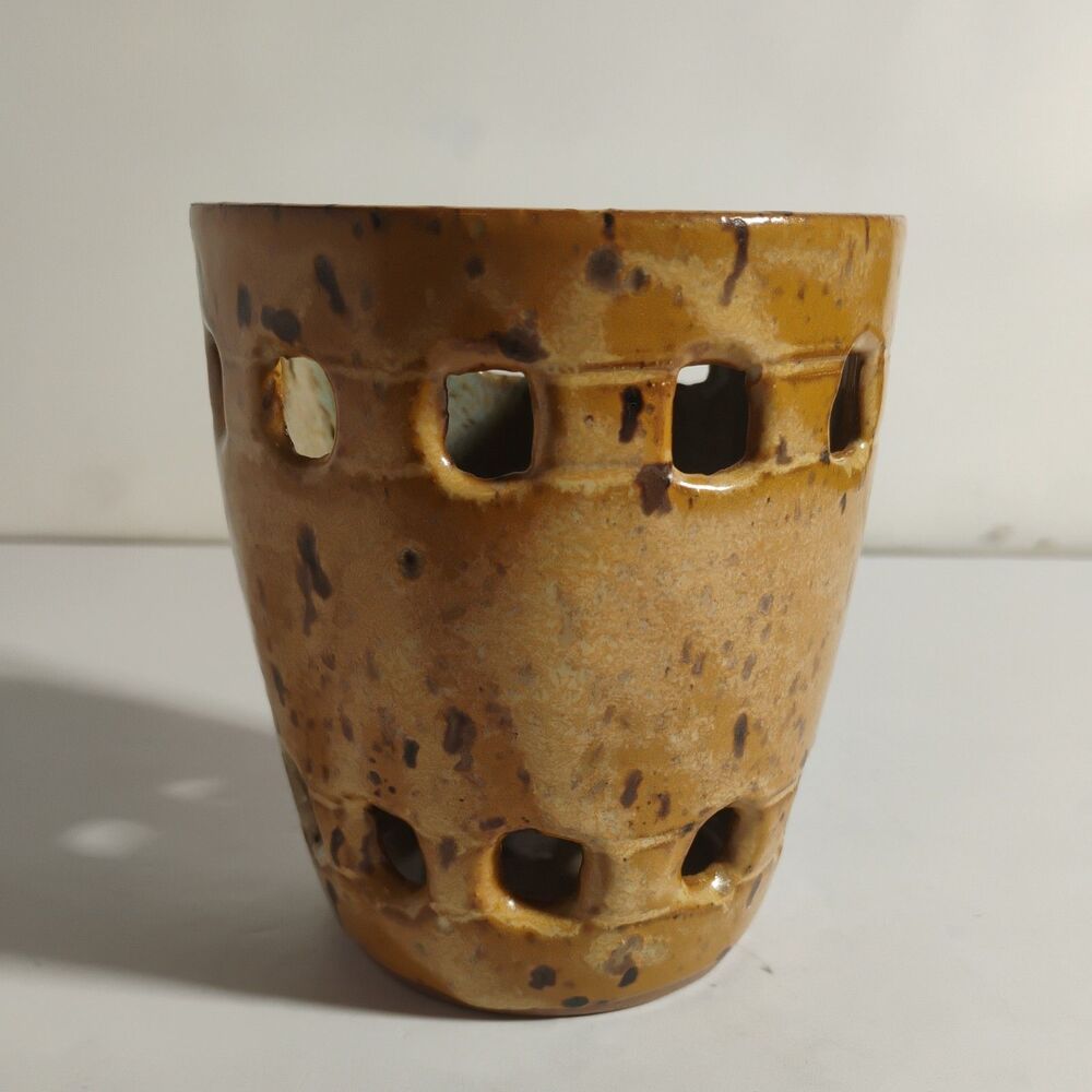 Artist Ruth  Signed Ceramic Pottery Tea Light Votive Candle Holder Handmade 5"